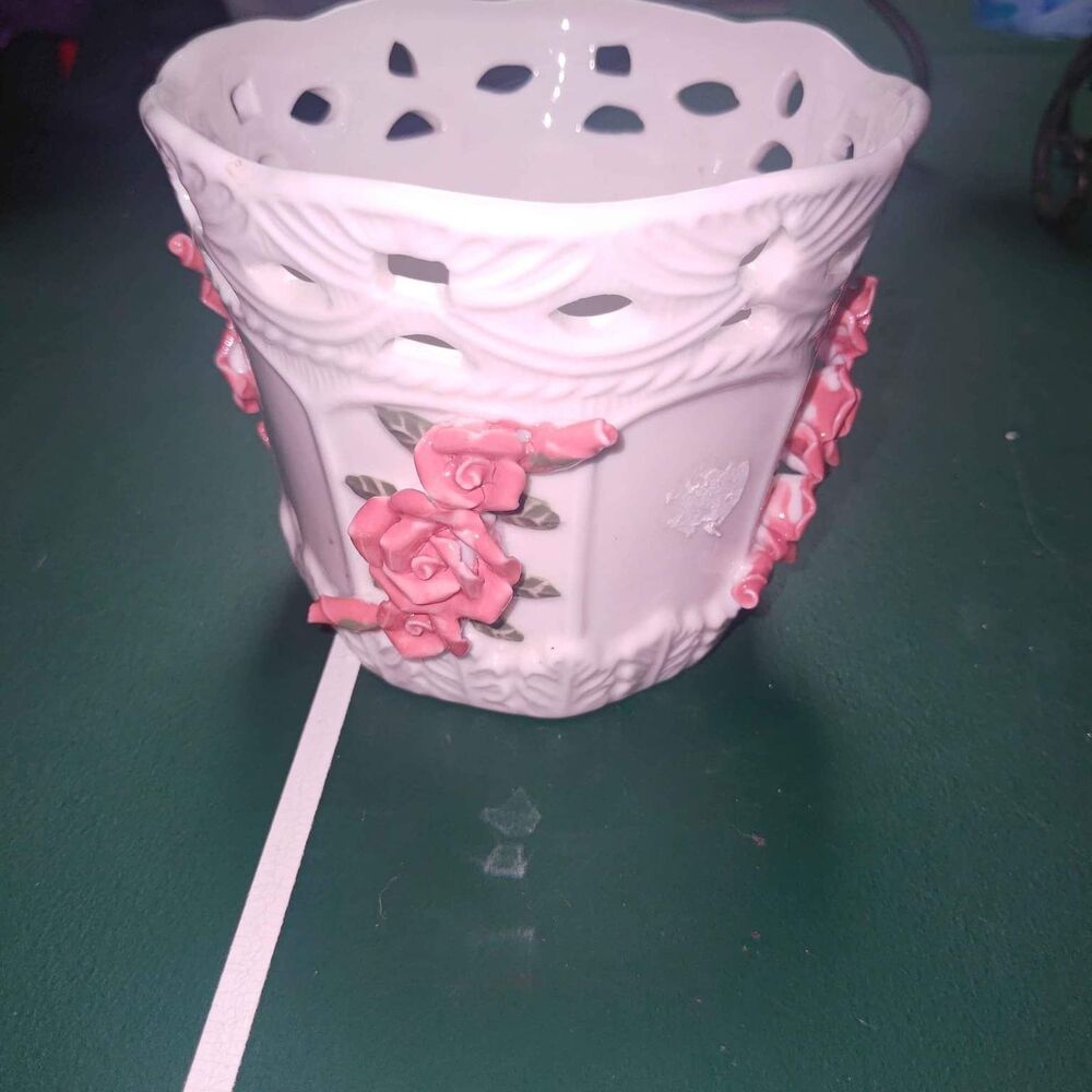 Vintage Bloom Rite Ceramic Planter with Roses